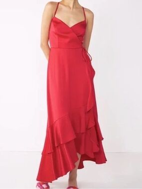 Nine West Red Ruffle-Trim Maxi Wrap Dress